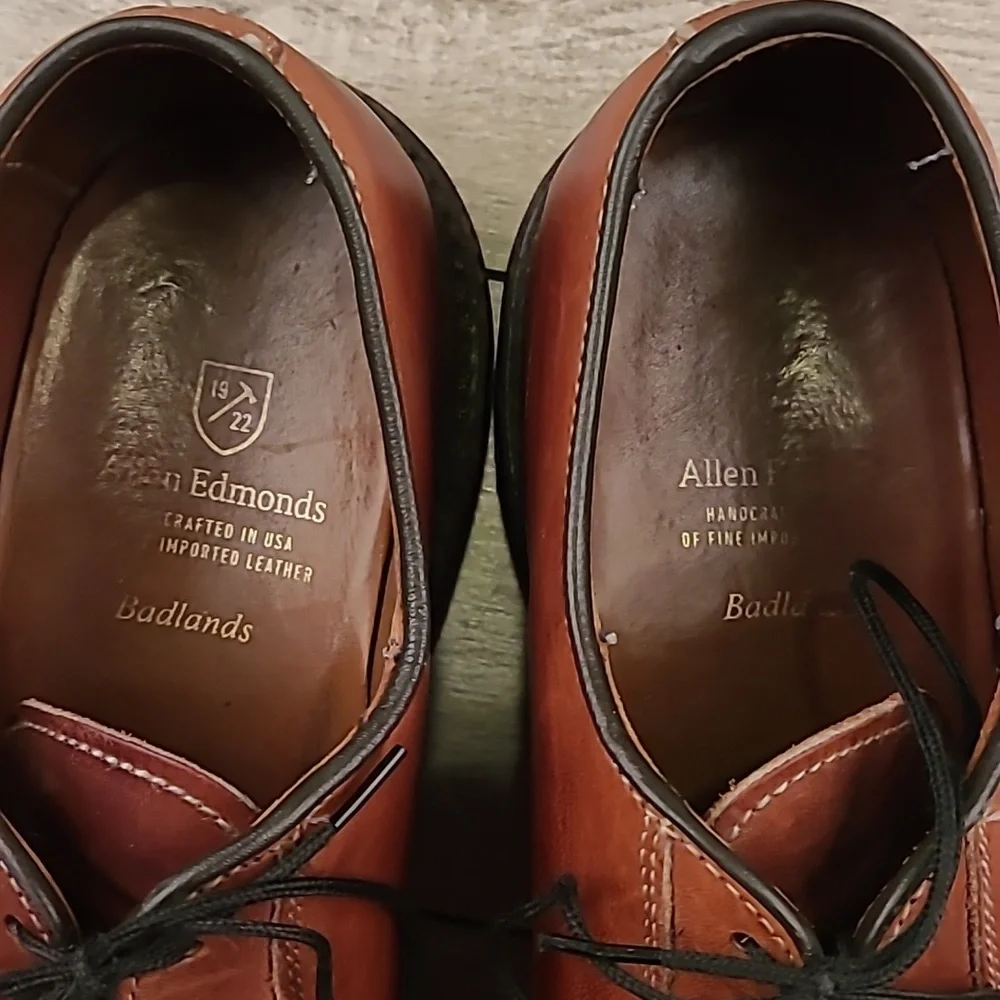 ALLEN EDMONDS Brown‎ Leather Badlands Sz 8.5 D Oxford Casual Mens Shoes